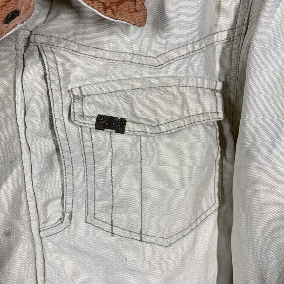 Wrangler Hero Men’s L Sherpa Lined Canvas Khaki Jacket Coat Distressed - Picture 3 of 16